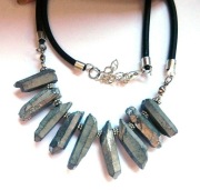 Metaliczny kwarc tytanowy, oryginalny naszyjnik, kolia