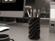Organizer na długopisy 12 cm Nowoczesny pojemnik biurkowy falowany design
