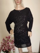 Sukienka brokatowa odkryte plecy imprezowa wiązana cekiny