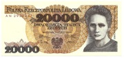 Banknot 20000 Maria Skłodowska seria AN rok 1989
