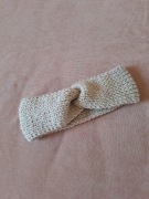 Opaska na uszy głowę czoło miękka turban beż wełna merino handmade