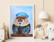 Akwarela oryginalna A4 "Senna Sówka", dziecięca, sowa, czepek