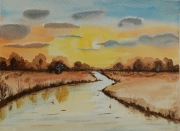 Akwarela, obraz - Zachód słońca 210 x 297mm, Hand Made