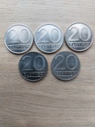 Polska 20 zł zestaw 1984-1988bstanb+II; miedzionikiel; nominał; 5 monet