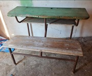 Stara ławka szkolna kałamarz PRL