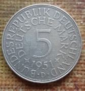 MONETA 5 MAREK. SREBRO 0,625. 1951 ROK. MENNICA D - MONACHIUM.
