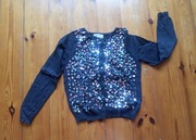 sweter dziewczęcy H&M 122 ciemny szary z cekinami