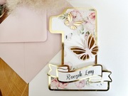 Zaproszenia na urodziny motylka roczek w kształcie jedynki