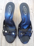 Buty TOD'S klapki koturn 36/37 23.5cm klapki na koturnie czarne