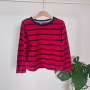 Koszulka 110 116 w paski czerwona granatowa z długim rękawem bawełniana b