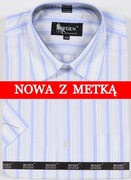 Koszula męska biała w paski na krótki rękaw kołnierzyk 40/41