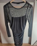 Czarna sukienka siateczka marszczona obcisła NOWA bez metki XL CRopp 