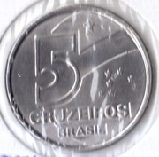BRAZYLIA 5 cruzeiro 1990, KM# 618,1, AU