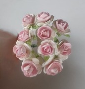 Kwiatki różyczki papierowe biało-różowe 18mm - 50szt