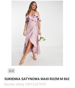 Sukienka satynowa, pudrowy róż.rM z metki. Regulacja w pasie.  Na wesele.
