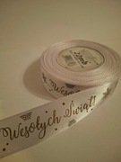 Wstążka tasiemka świąteczna biała szer.25 mm; dł.22 m