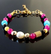 BRANSOLETKA STAL SZLACHETNA 316L PERŁA BURSZTYN KAMIEŃ DZIEŃ KOBIET UNIKAT