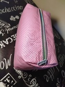 Kosmetyczka materiałowa ręcznie szyta duża różowa kropki 