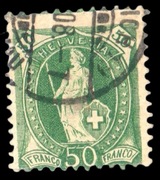 Szwajcaria Mi 92D, 50 Cent, Perf 12x11.1/2, 1908 (22€)