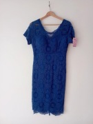 Szafirowa koronkowa sukienka wieczorowa nowa M/L