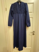 Granatowa sukienka vintage z lat 70. z marszczeniem i prostym fasonem