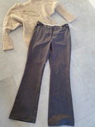 Szare spodnie garniturowe 34% wiskoza szerokie nogawki bootcut jesień 