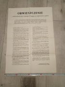 Plakat Obwieszczenie o wprowadzeniu stanu wojennego 1981 PRL
