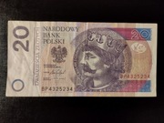Banknot 20 złotych fajny numer BP4325234