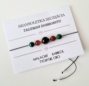 Bransoletka talizman dobrobytu malachit tygrysie oko karneol 