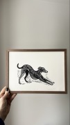 Linoryt w Ramie A4 - Chart Whippet - ręcznie drukowana grafika sygnowana