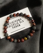 Bransoletka męska  z lawy wulkanicznej i czerwonego tygrysiego oka.