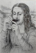 Rysunek Mona Lisa z kieliszkiem wina 40x30 cm – oryginał, sygnowany
