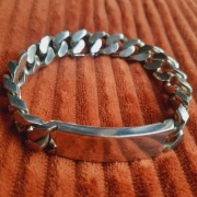 Gruba,srebrna męska bransoleta -pancerka z blachą