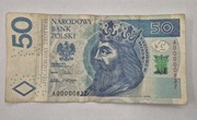 50zł seria A00000837 unikat