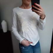 Biała bluzka z beżową koronką rozmiar S