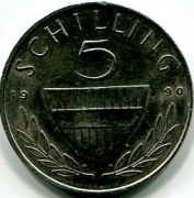AUSTRIA 5 SZYLINGÓW. 1990 - obiegowa - b. ładna !!!
