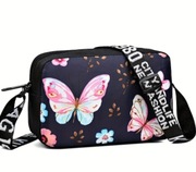 Mała czarna torebka na ramię w motyle torebeczka 