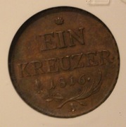 1 EIN KREUZER 1816 A  AUSTRIA - WĘGRY GCN  AU58 SKRĘTKA, RZADKOŚĆ