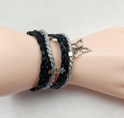 Bransoletka owijana czarna srebrzysta rzemień