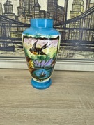 Ręcznie malowany wazon szklany – artystyczny pejzaż z ptakiem