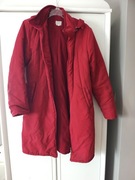 długi czerwony damski plaszcz kurtka zimowa zimowy z kapturem czerwona