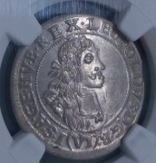 Węgry, 6 krajcarów 1667 Kremnica, Leopold I NGC MS 63