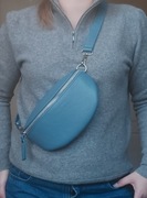 Skórzana torebka nerka niebieska włoska skóra naturalna made in Italy