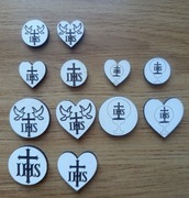 Scrapki IHS 3cm i 2cm, podziękowania dla chrzestnych do aniołków/makrama 