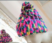 Komplet Czapka szydelkowa beanie + mitenki rękawiczki wełna rękodzieło 