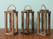 Lampiony drewniane latarenki opalane impregnowane ze sznurkiem 30 cm 