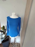 Niebieska bluzka damska z długim rękawem, chabrowa, dekolt łódka, S/M