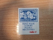 Znaczek Papież Polak u grobu Polaka Męcznnika 1987 Popiełuszko Jan Paweł II