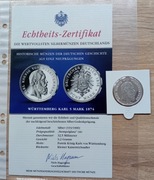 Wurttemberg Karl 5 Marek 1874 - REPLIKA   Ag 333/1000
