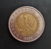 Moneta 5 zł z 2008 roku obiegowa 5zl złotych 2008r rok obiegowe RZADKA